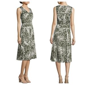 Lafayette 148 "Emlia" Green Palm Print Dress